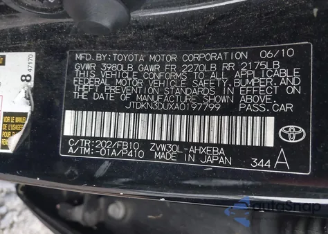 2010 Toyota Prius Ii from USA, damaged, VIN JTDKN3DUXA0197799
